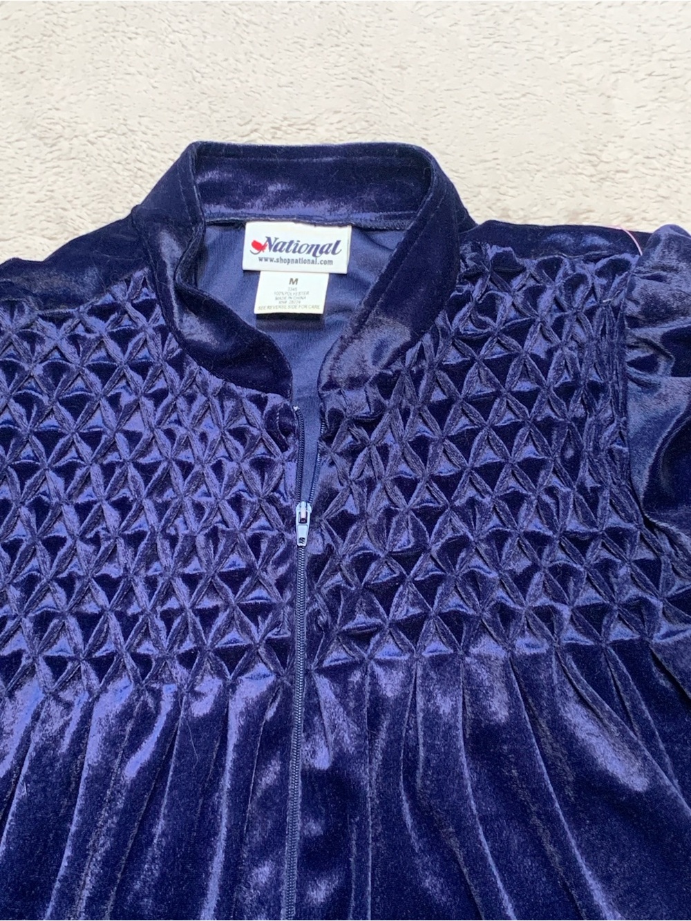 Velvet Vintage Smocked Velvet Robe - Deep Navy Blue